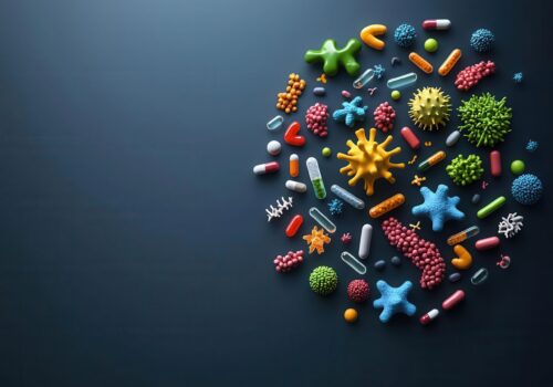 Digital rendering of gut bacteria improving nutrient absorption through probiotics, wellness, nutrition