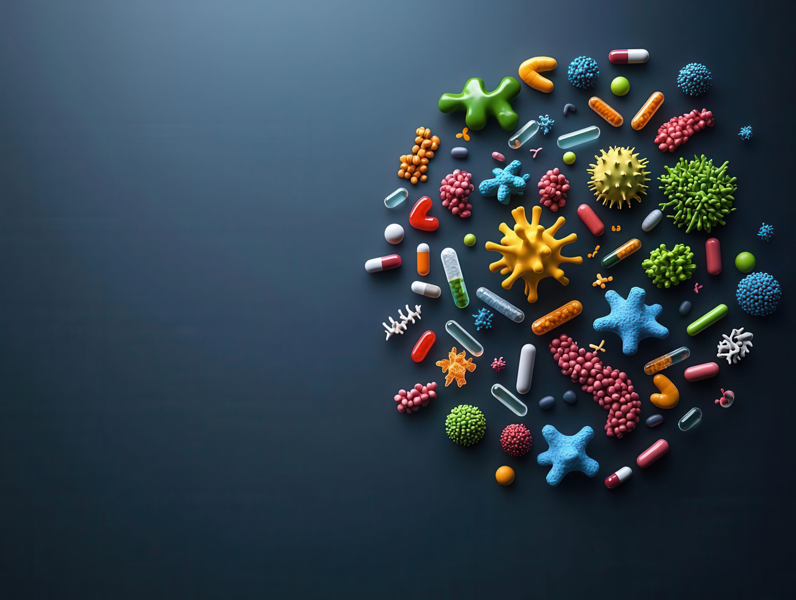 Digital rendering of gut bacteria improving nutrient absorption through probiotics, wellness, nutrition